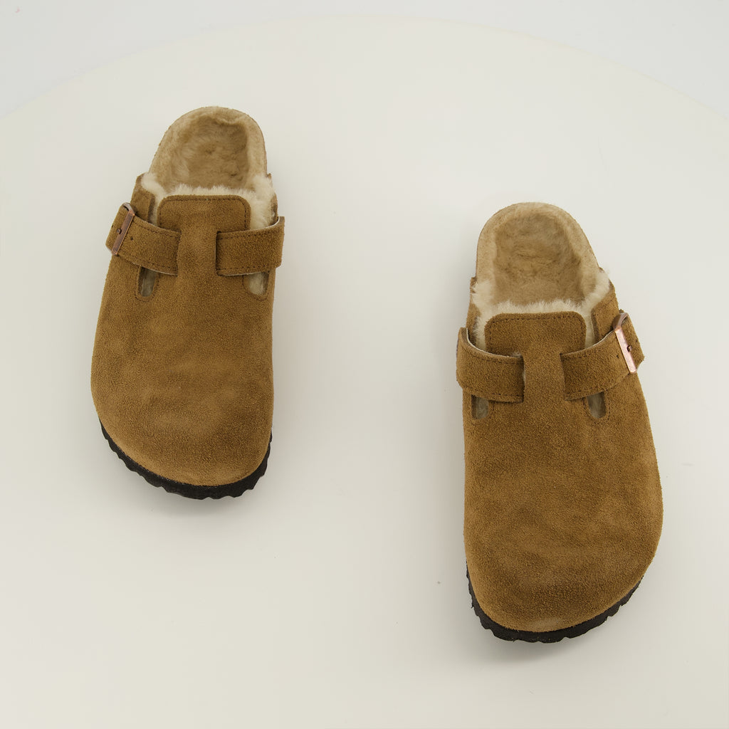Chaussures ouvertes Mules Boston de Piel de Oveja Marrón Birkenstock Marron Unisexe