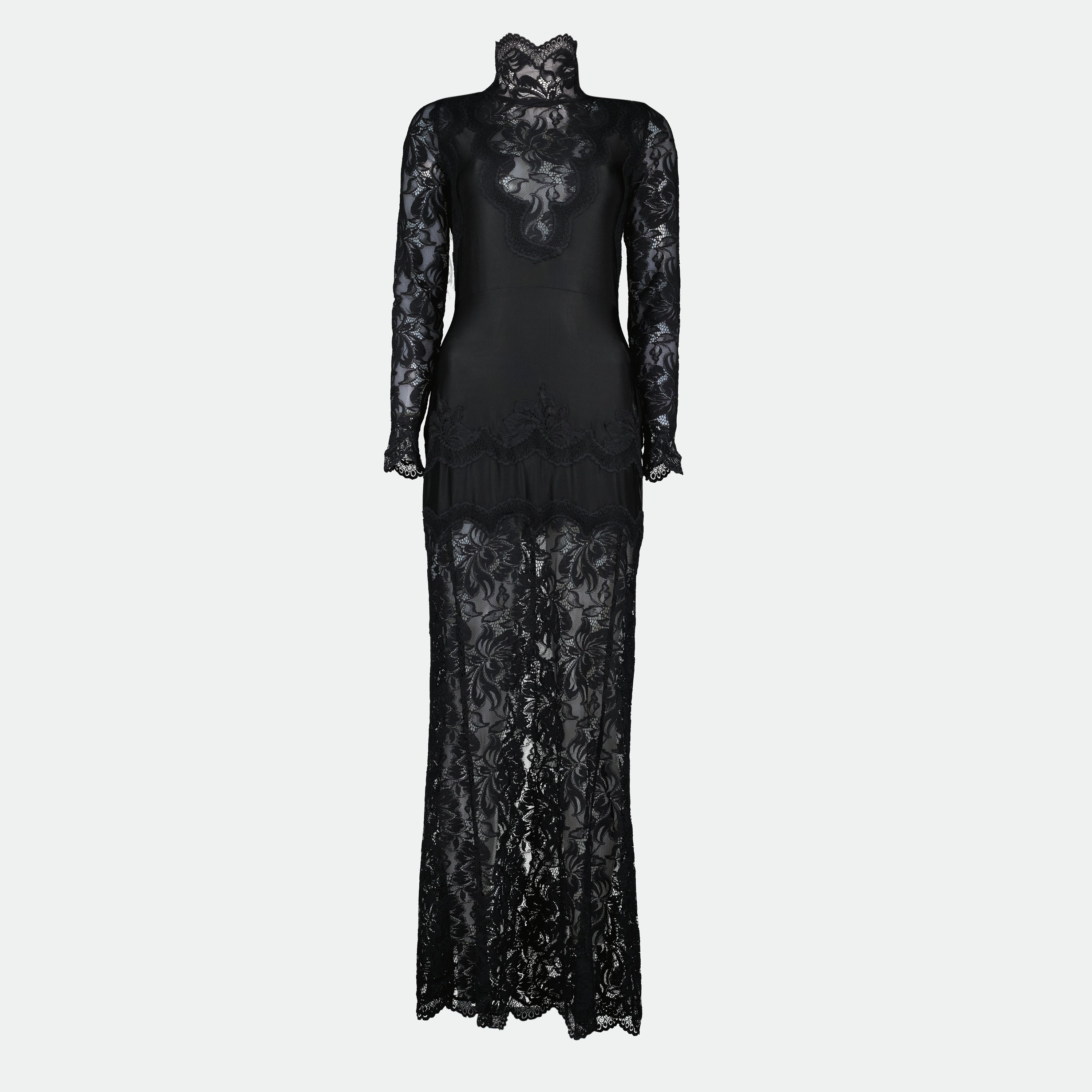 Robes Robe longue en dentelle Rabanne Noir Femme