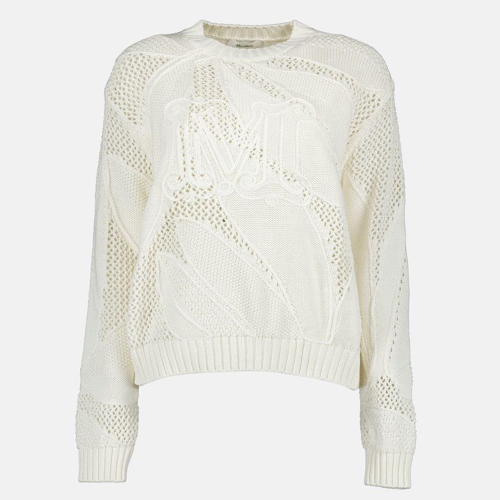 Imagem do pullover branco em algodão bordado da marca Max Mara para mulher - Temporada Primavera-Verão 2026 - Vista Frontal
