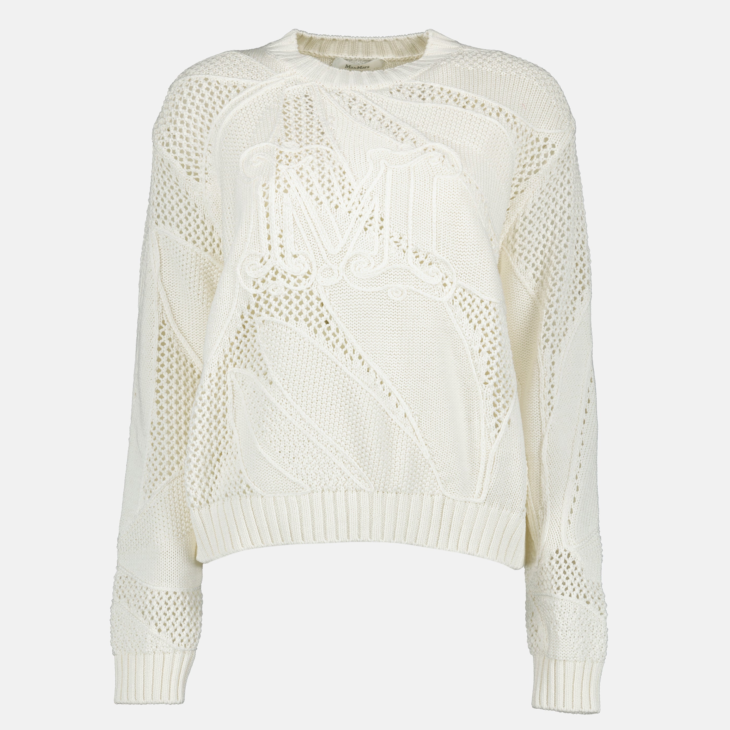 Imagem do pullover branco em algodão bordado da marca Max Mara para mulher - Temporada Primavera-Verão 2026 - Vista Frontal