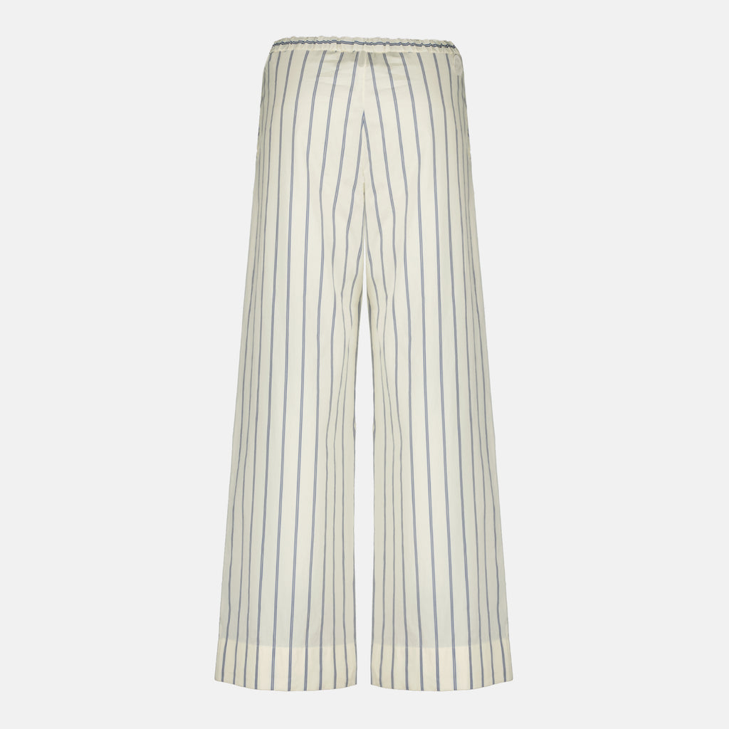 Pantalons Calças de Algodão e Seda às Riscas Moncler Blanc Femme
