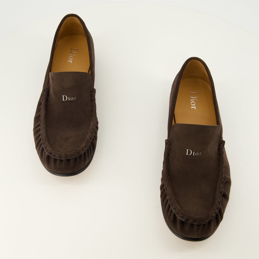 Mocassins Mocassini Maurice in Suede Marrone Scuro Dior Marron Homme