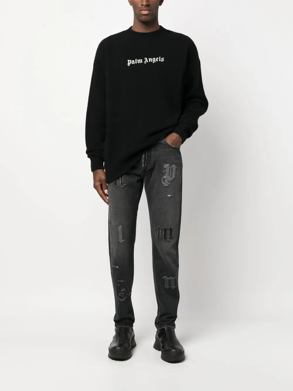 Maille Pull à logo Palm Angels Noir Homme