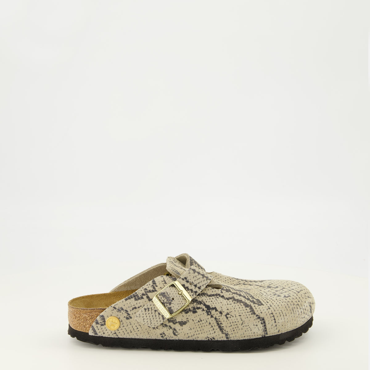 Chaussures ouvertes Mules Boston à motif serpent Birkenstock Beige Femme