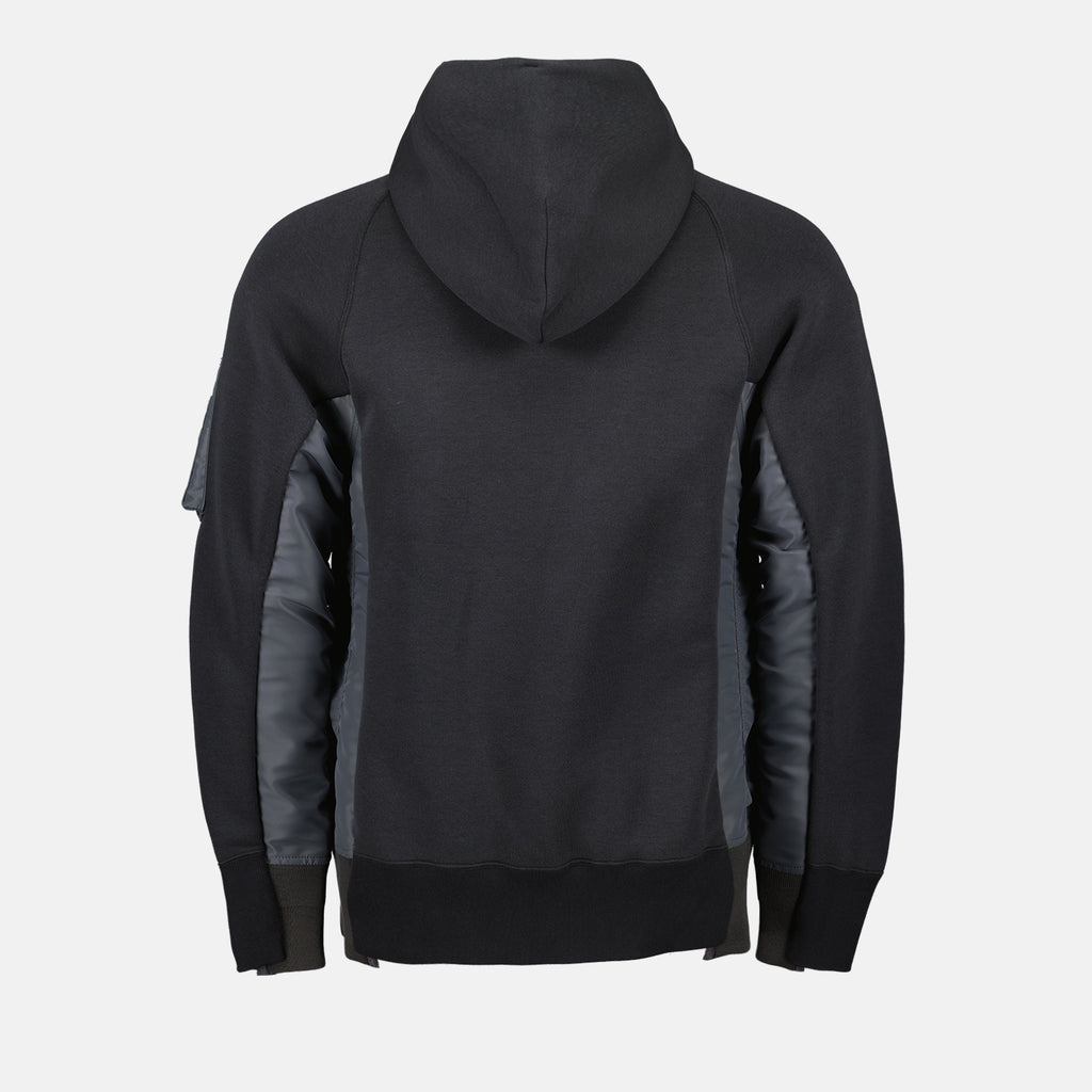 Moletons Sweatshirt de Nylon e Algodão com Fecho Sacai Cinza Homme