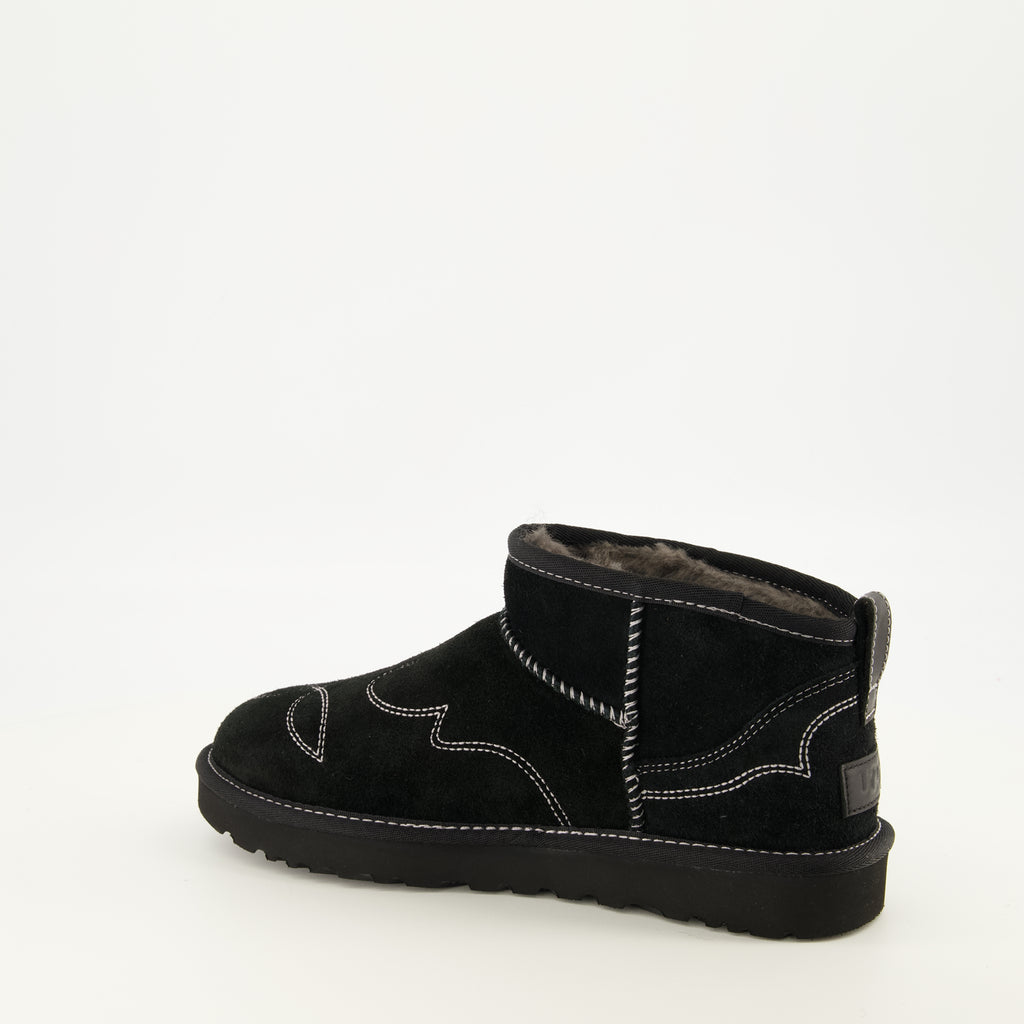 Bottines Bottes Classic Ultra mini Western noir Ugg Noir Femme