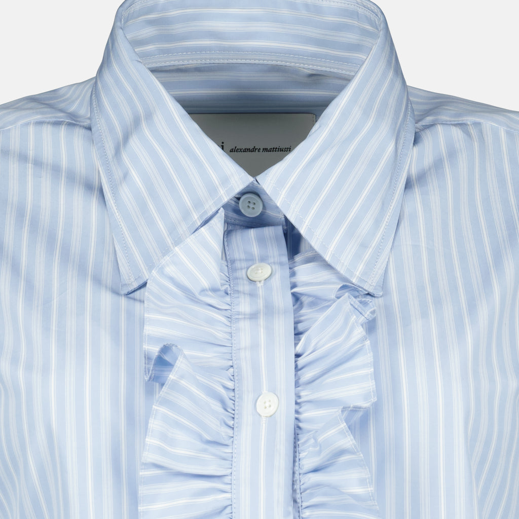 Bild des taillierten blauen Jabot-Shirts der Marke Ami PARIS für Damen - Frühjahr-Sommer 2026 - Detaillierte Ansicht 1