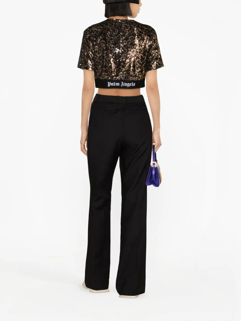 T-shirt Top di Paillettes Palm Angels Marrone Femme