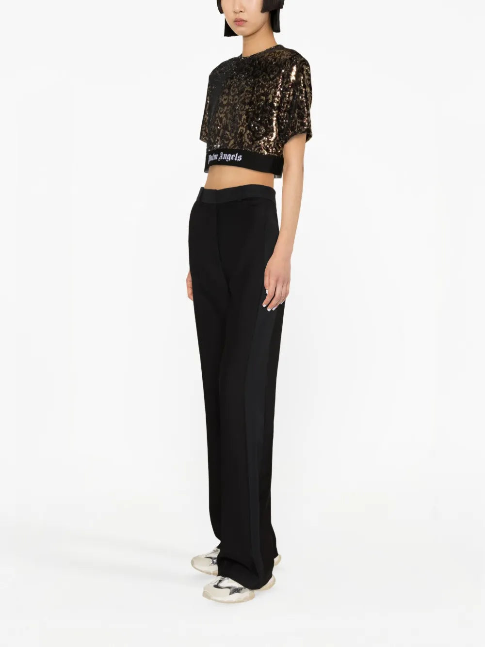 T-shirt Top di Paillettes Palm Angels Marrone Femme
