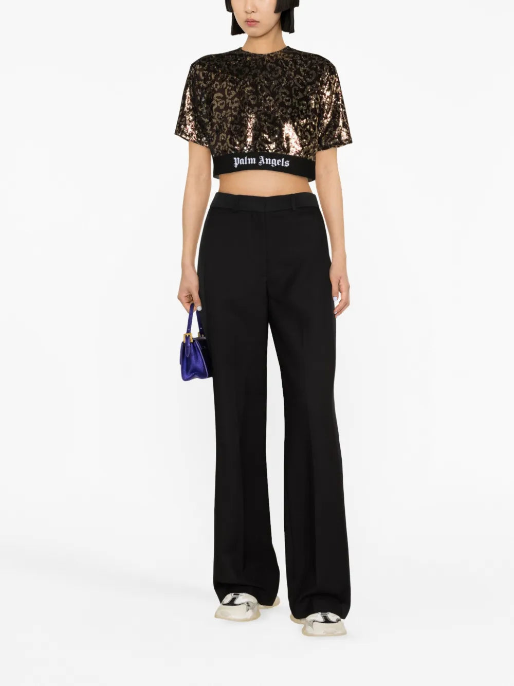 T-shirt Top di Paillettes Palm Angels Marrone Femme