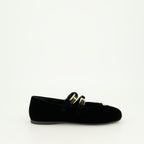 Chaussures plates Ballerines en velours Prada Noir Femme