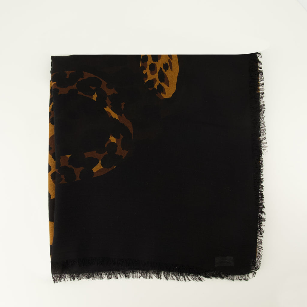 Écharpes, foulards et gants Square Leopard in Twill di Lana Saint Laurent Marron Femme