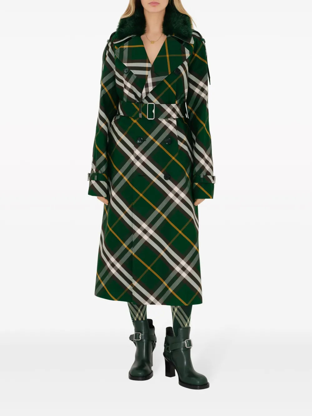 Manteaux Trench-coat à carreaux Burberry Vert Femme