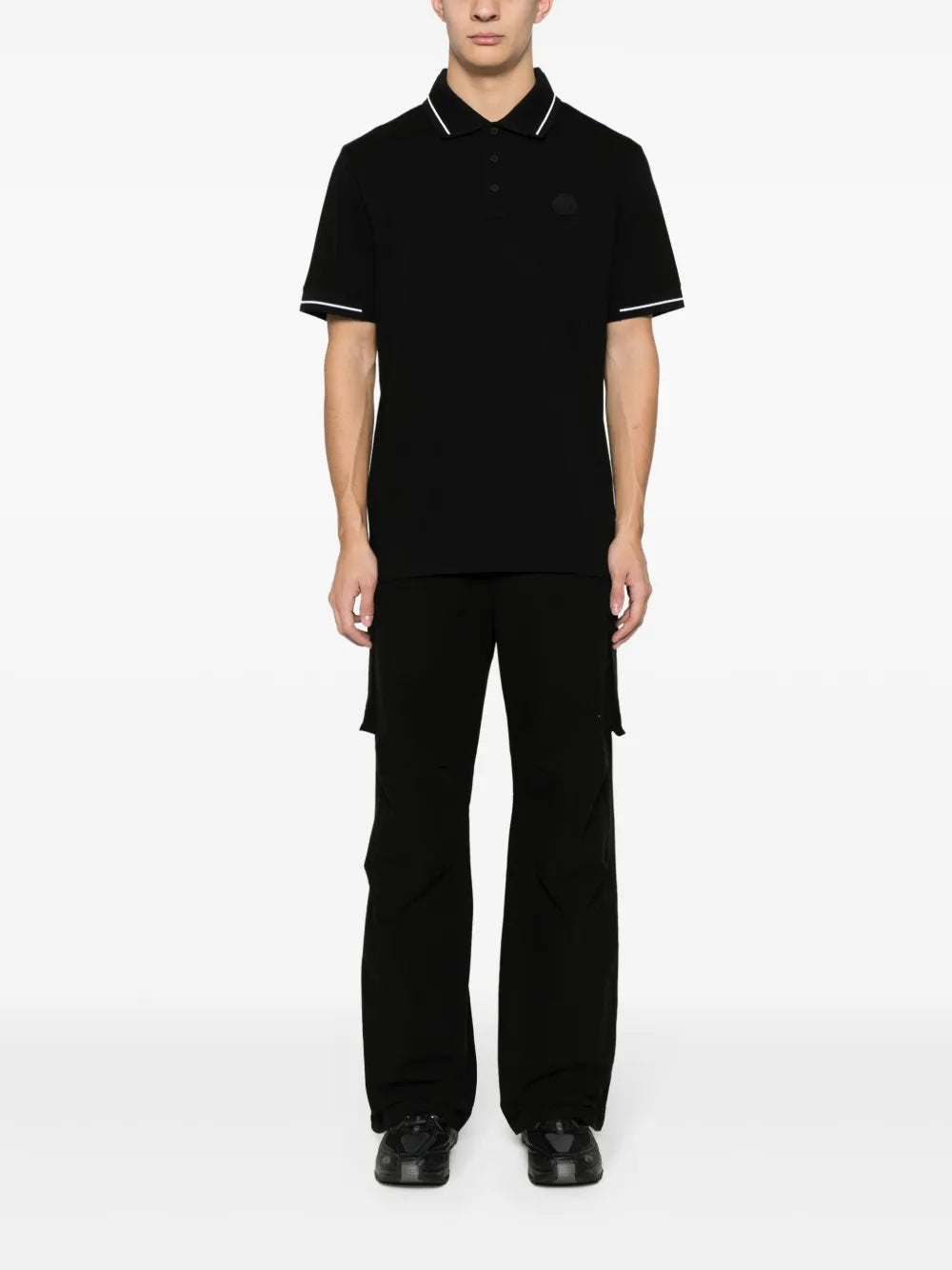 Polos Polo com Logo e Acabamento Moncler Preto Homme
