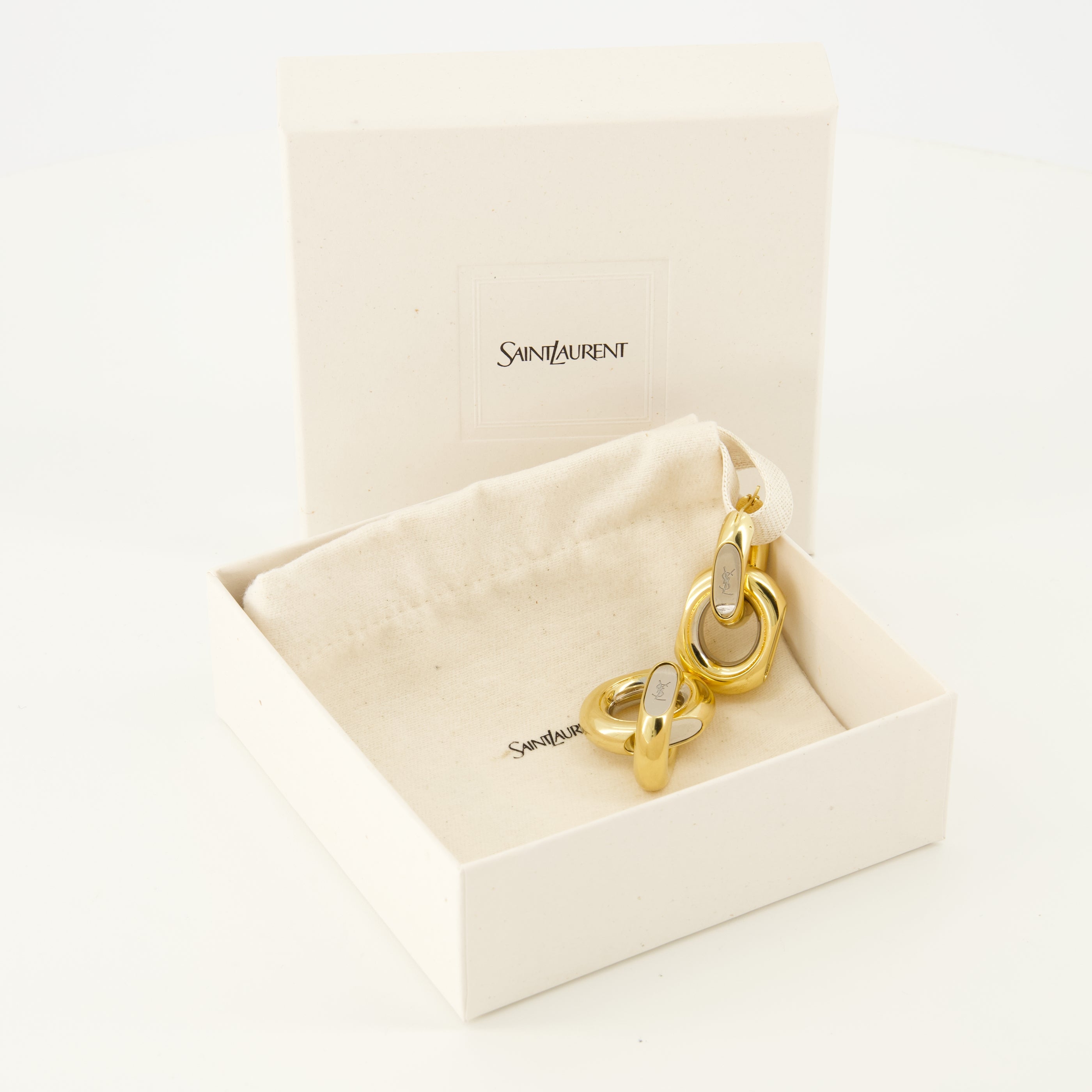 Bijoux Boucles d'oreilles double maillon en métal Saint Laurent Doré Femme