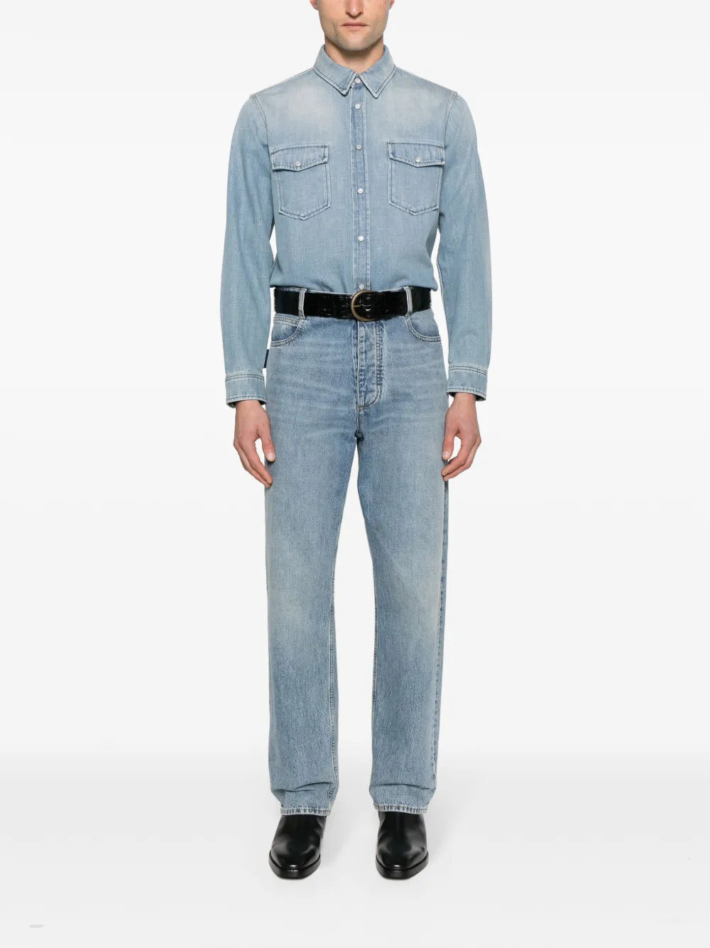 Camisas Camisa de Jeans Desgastada Saint Laurent Azul Homme