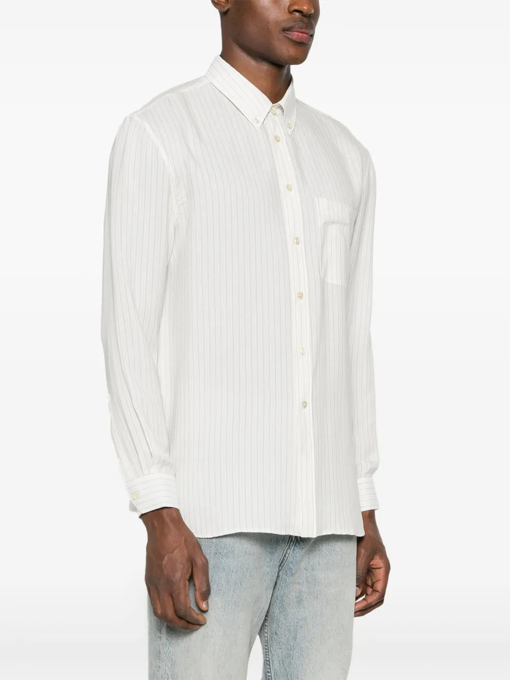 Chemises Chemise rayée Saint Laurent Blanc Homme