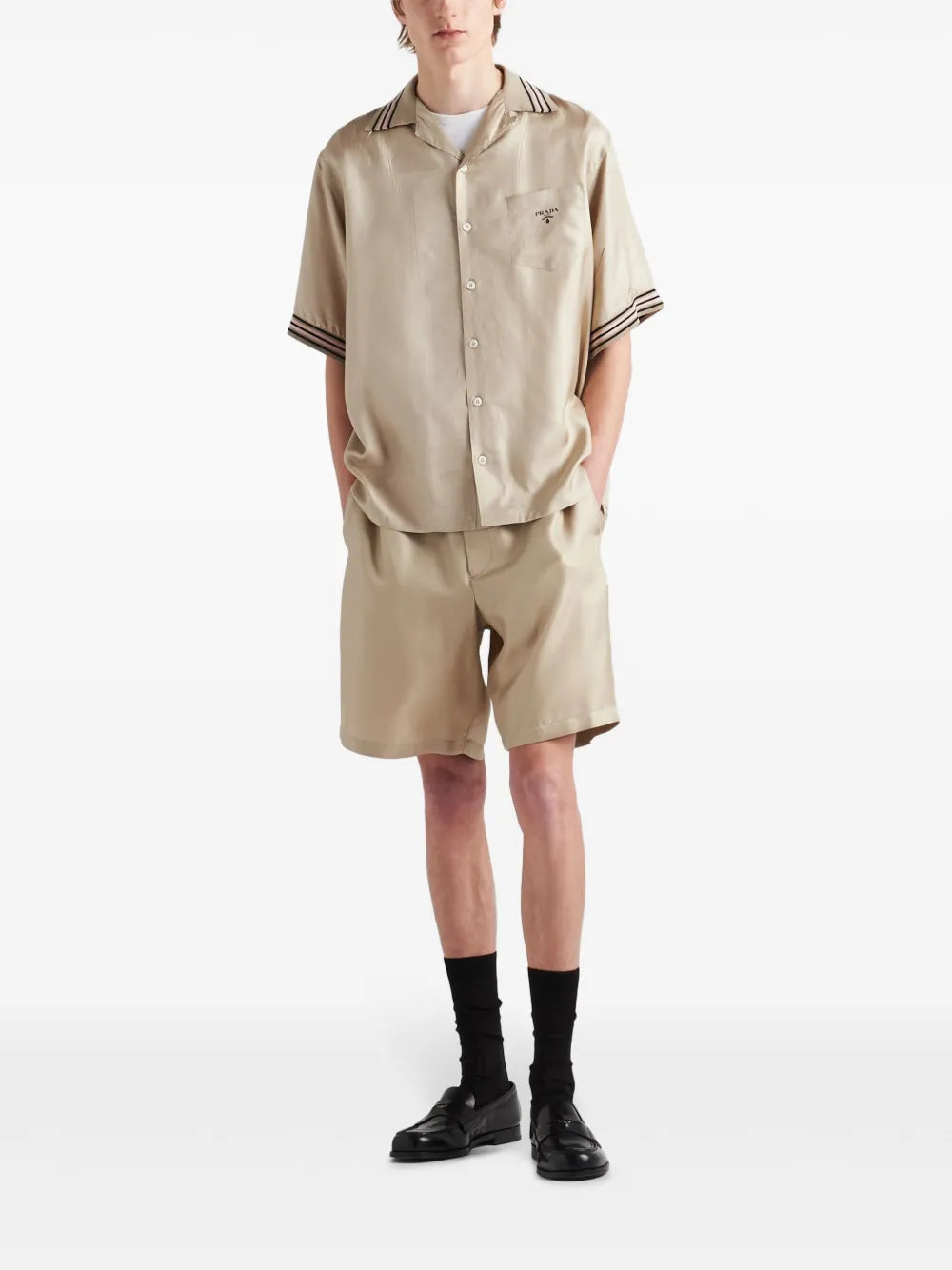 Camisas Camisa de Seda Prada Bege Homme