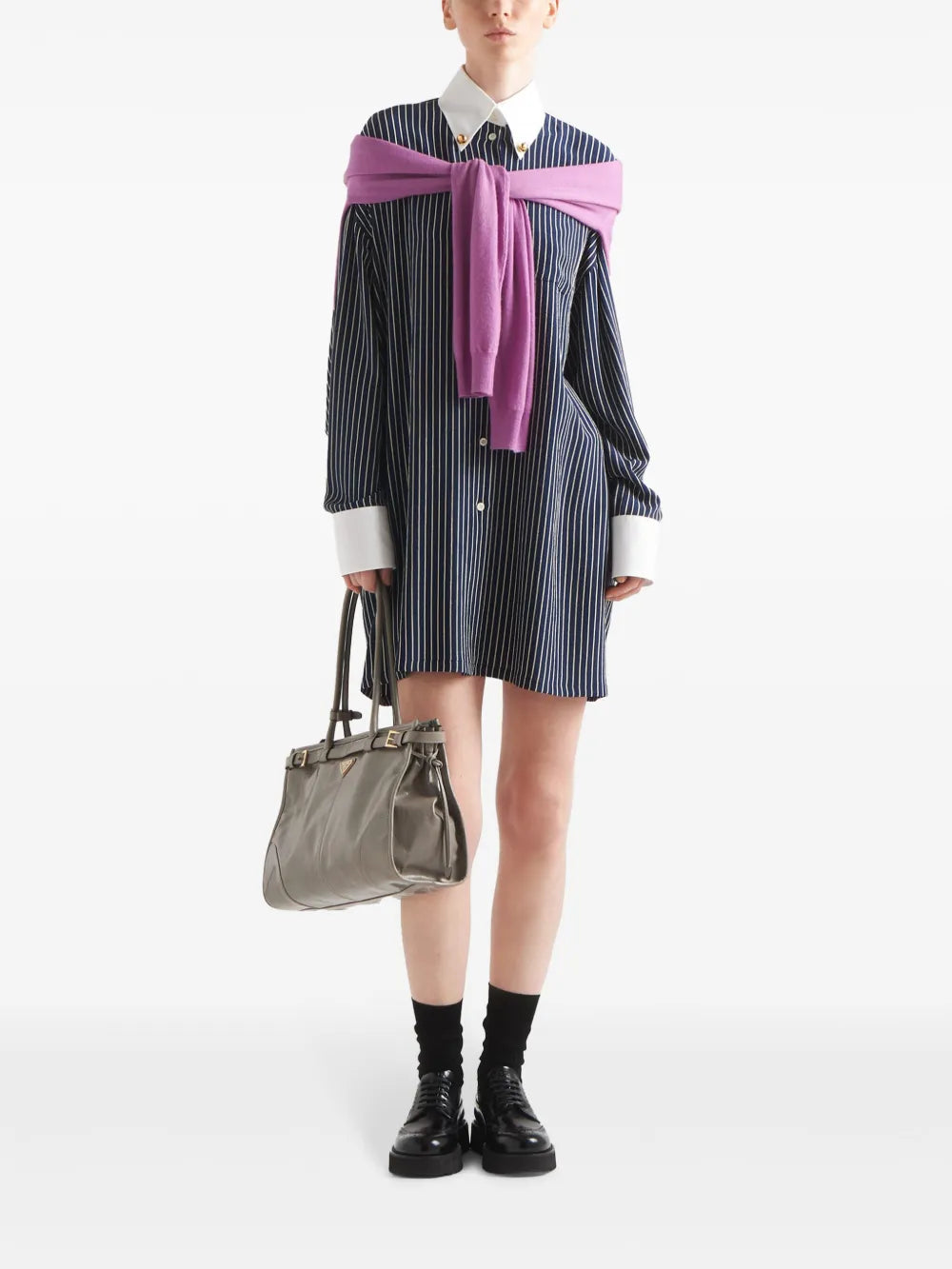 Chemises Chemise rayée oversize Prada Bleu foncé Femme