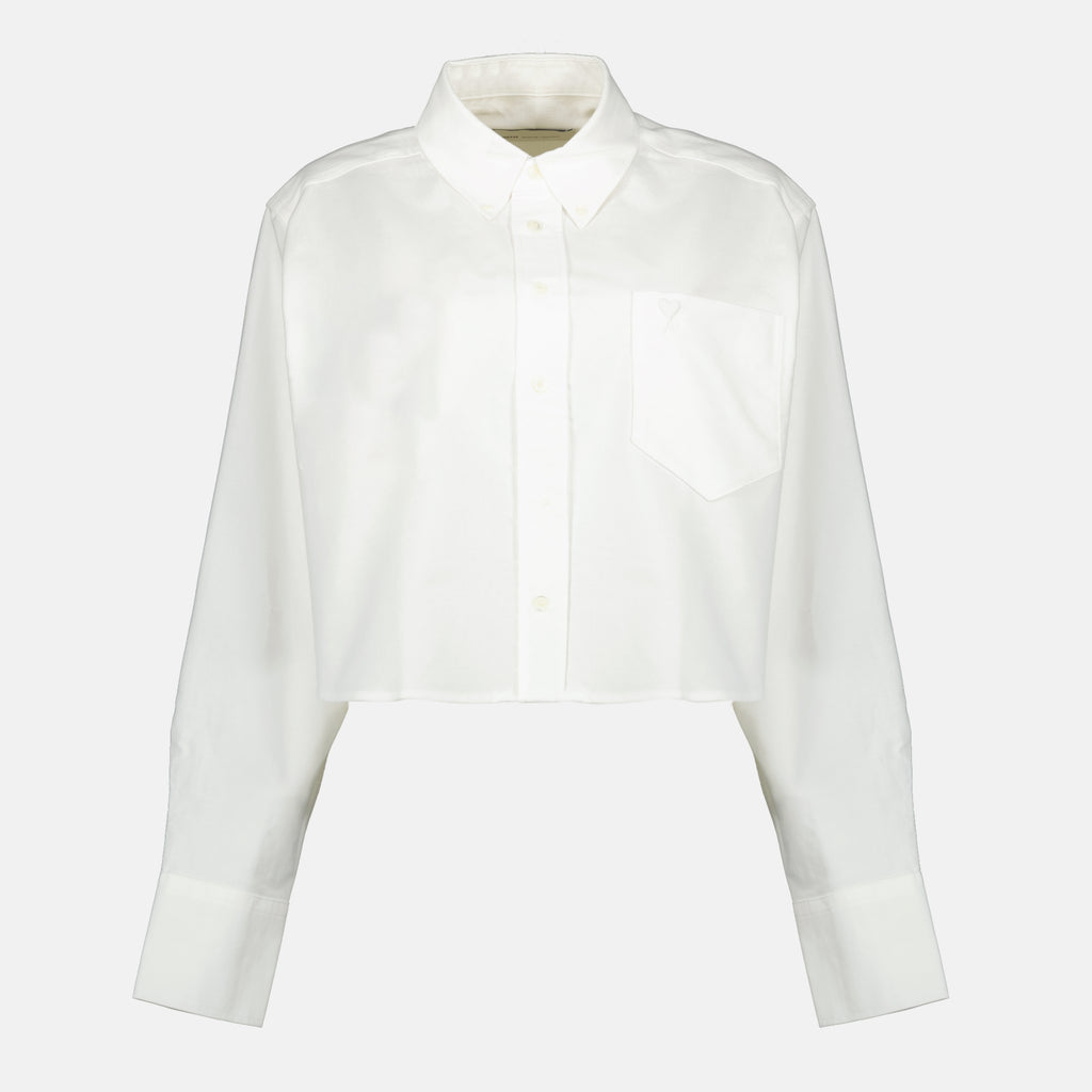 Image de l'article Chemise AMI de coeur crop blanche de la marque Ami PARIS pour Femme - Saison Printemps-Été 2026 - Vue de Face