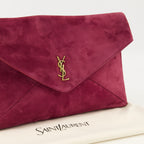 Image of the Cassandre suede leather purple clutch bag by Saint Laurent for Women - Spring-Summer 2026 - Detailed View_2