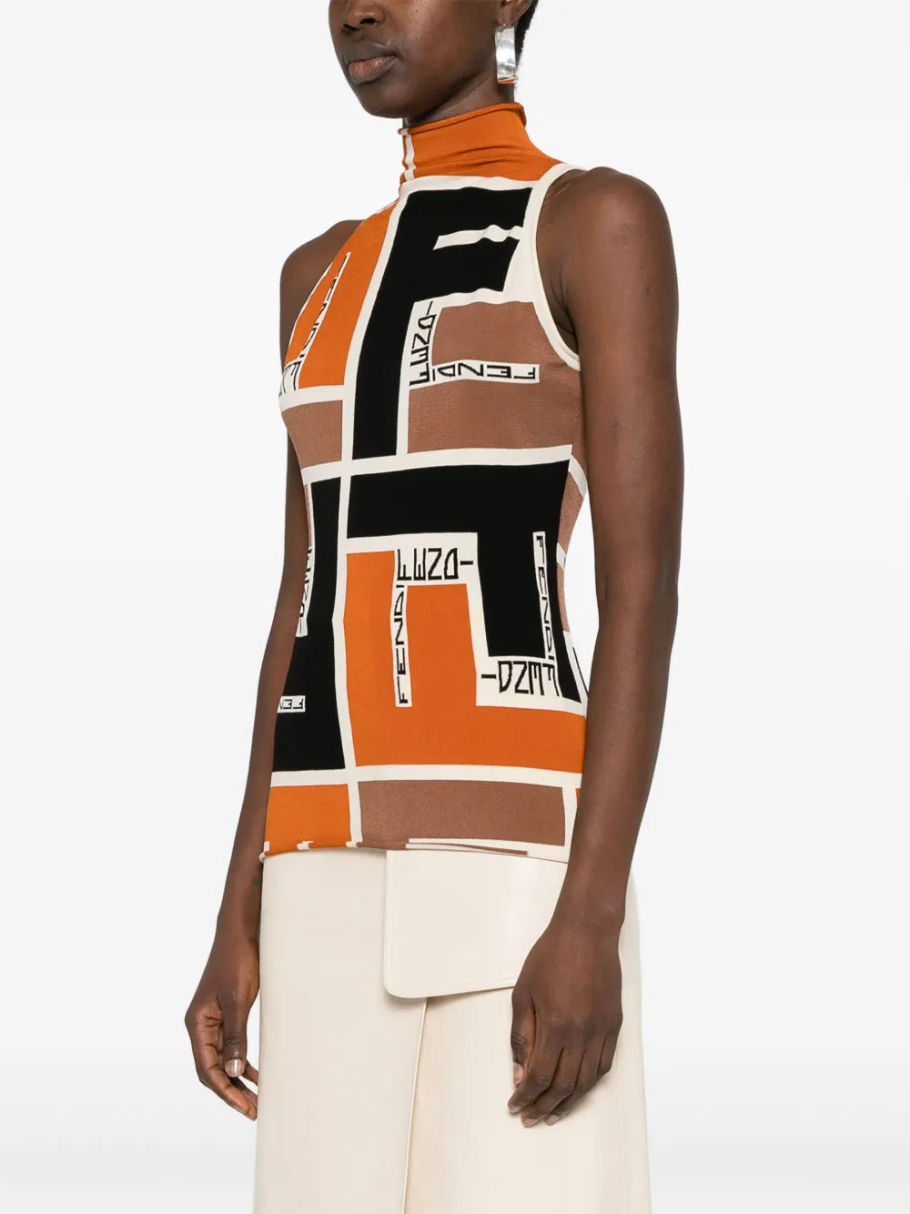 탑 리크라® 슬리브리스 탑 Fendi 주황색 Femme