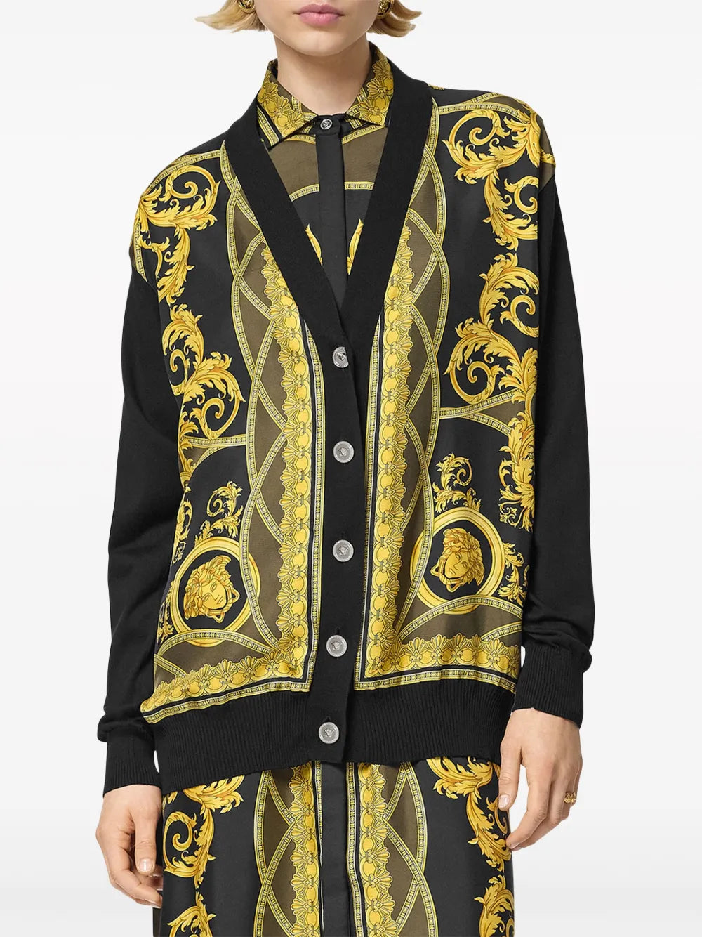 Maille Cardigan Barocco Coupe des Dieux Versace Jaune Femme