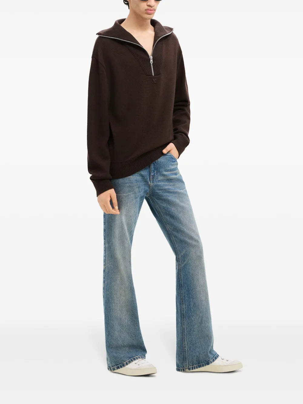 Maille Pull à col cheminée Courrèges Marron Homme