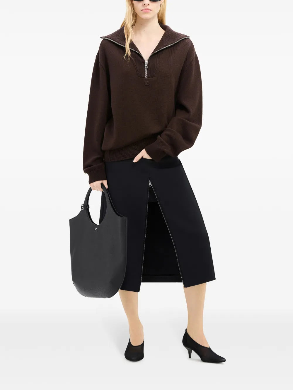 Maille Pull à col cheminée Courrèges Marron Homme