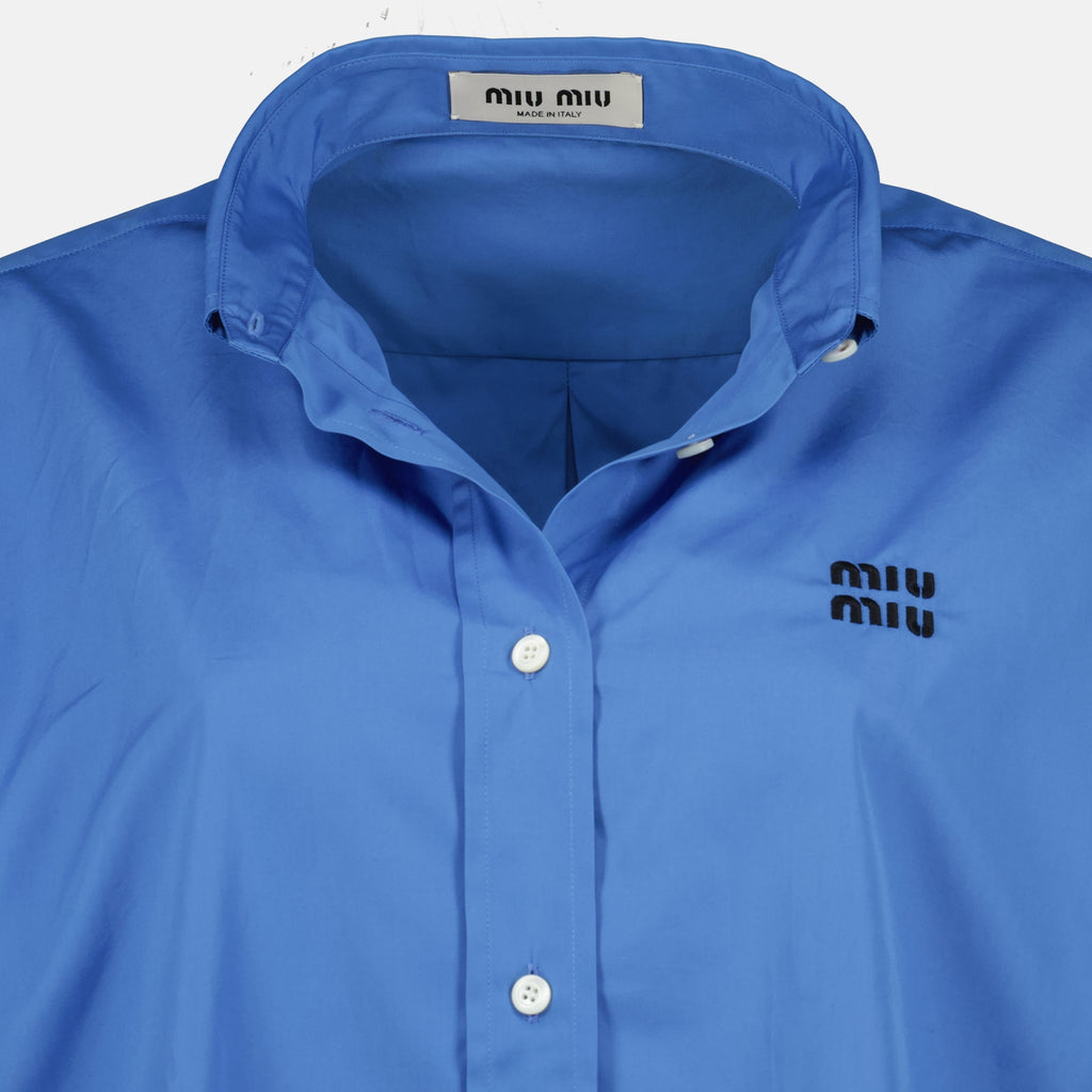 Immagine della camicia oversize in popeline blu di Miu Miu per donna - Primavera-Estate 2026 - Vista Dettagliata_1