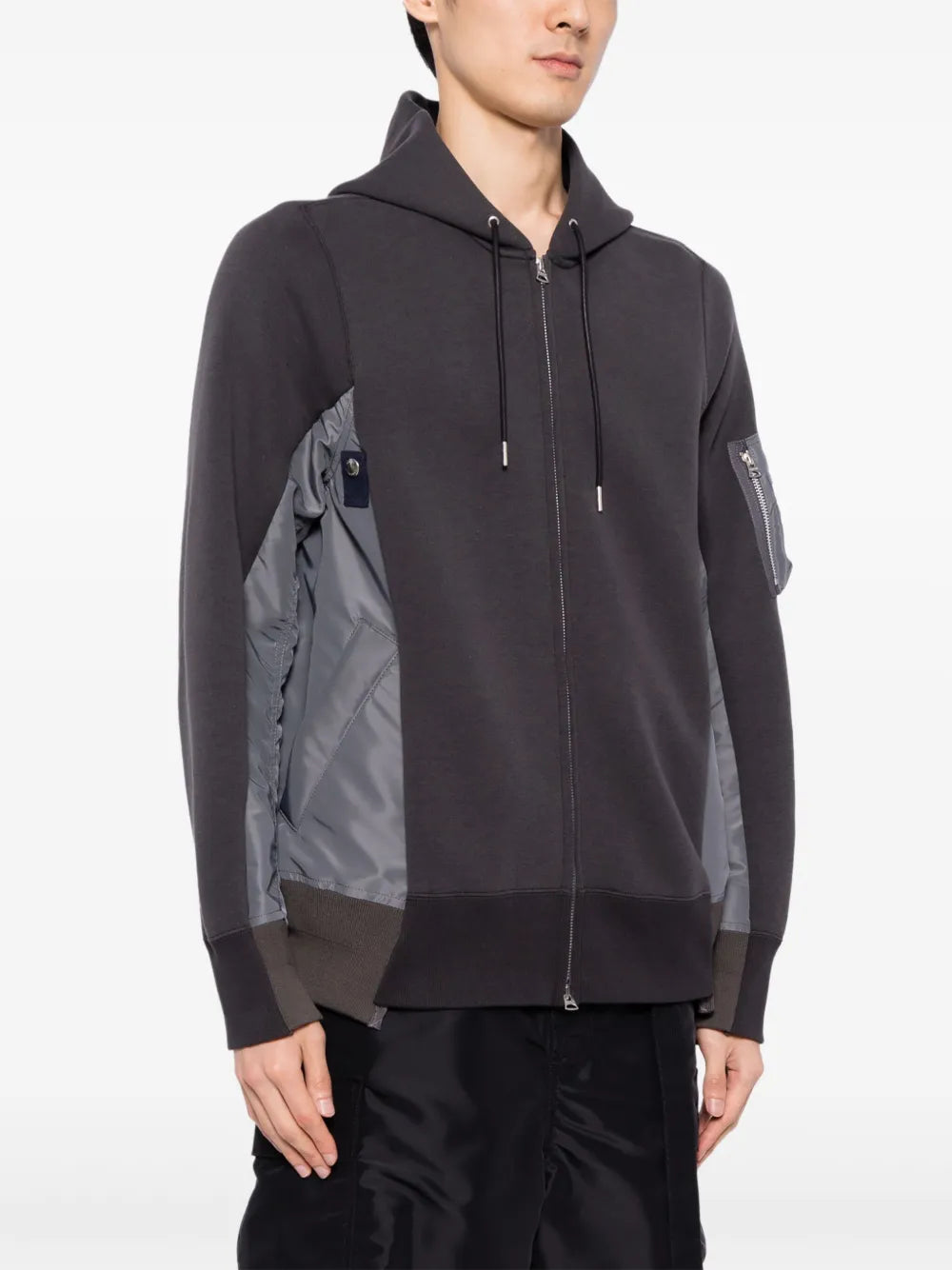 Moletons Sweatshirt de Nylon e Algodão com Fecho Sacai Cinza Homme