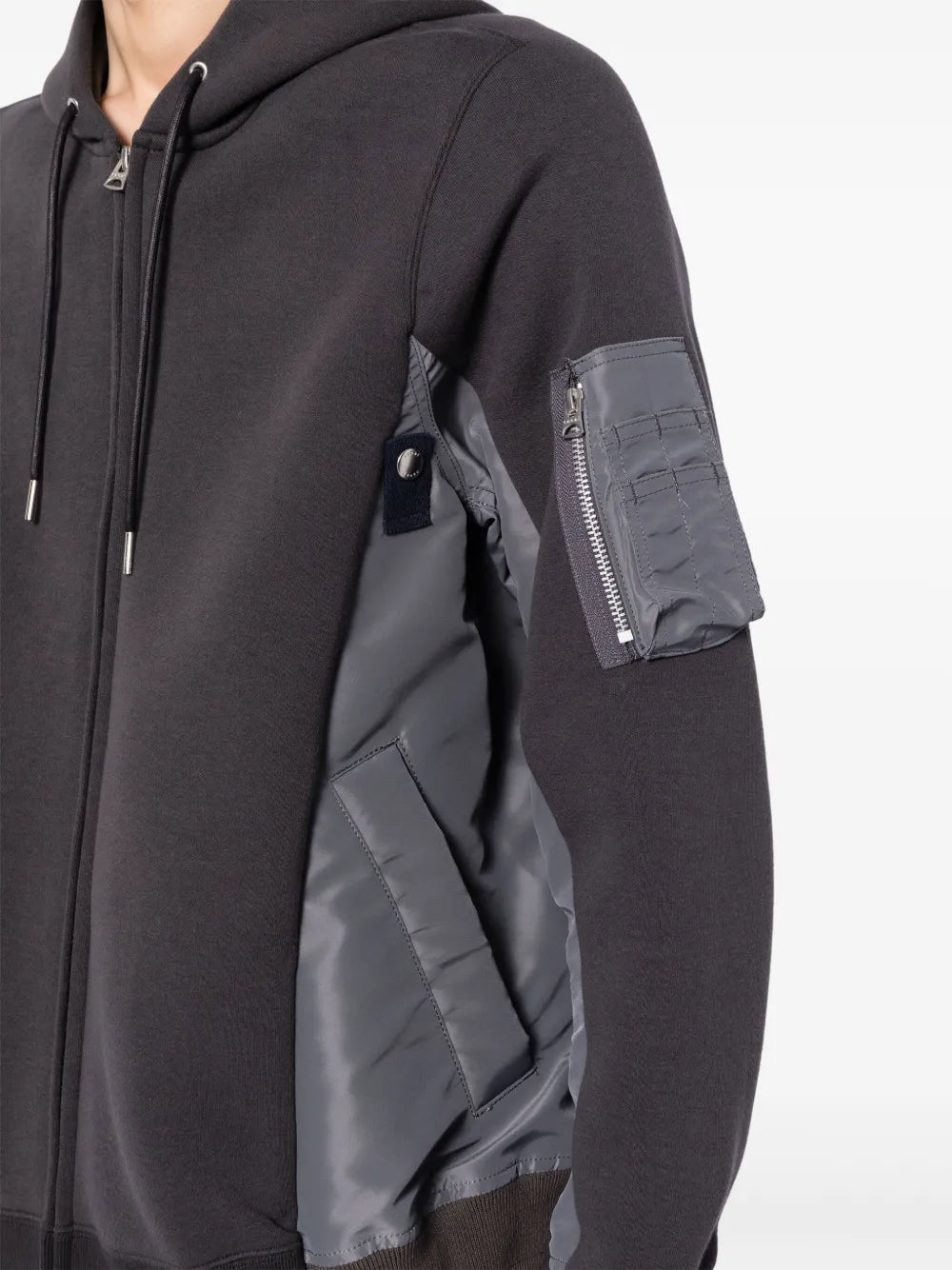 Moletons Sweatshirt de Nylon e Algodão com Fecho Sacai Cinza Homme