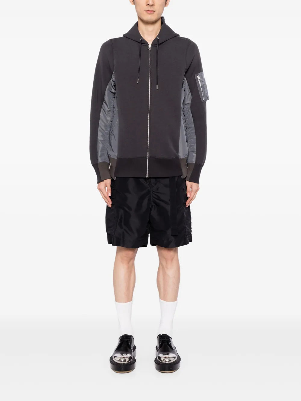 Moletons Sweatshirt de Nylon e Algodão com Fecho Sacai Cinza Homme