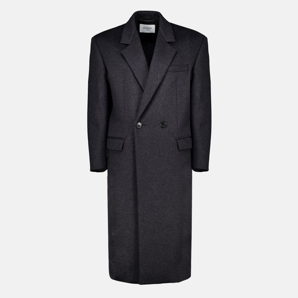Manteaux Gray Wool Coat Saint Laurent Gris Homme