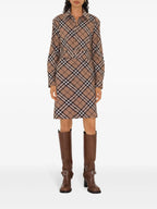 Vestidos Vestido Camisa Xadrez Burberry Bege Femme