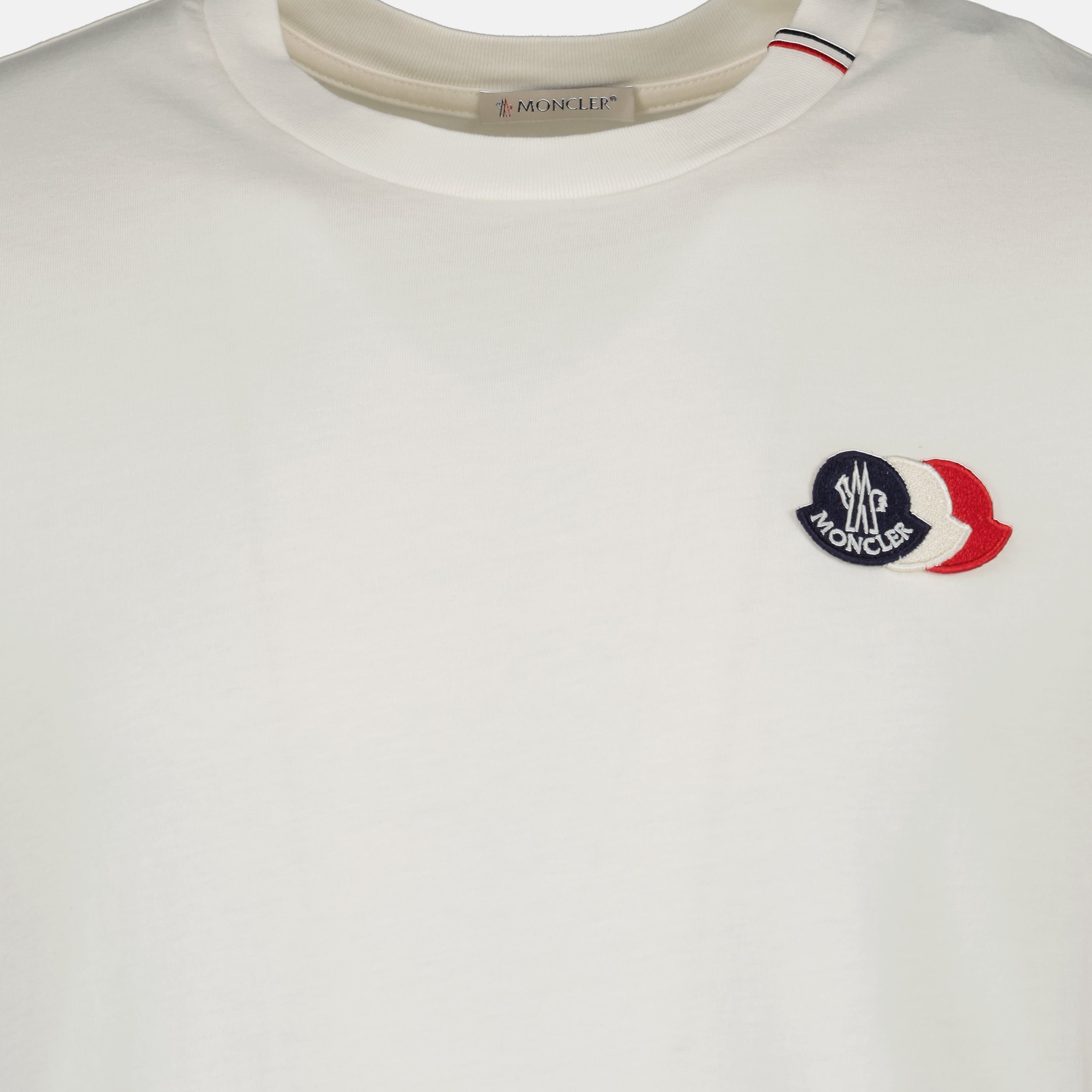 T-shirts Camisa de Algodão Branca com Logotipo Tricolor Moncler Blanc Homme