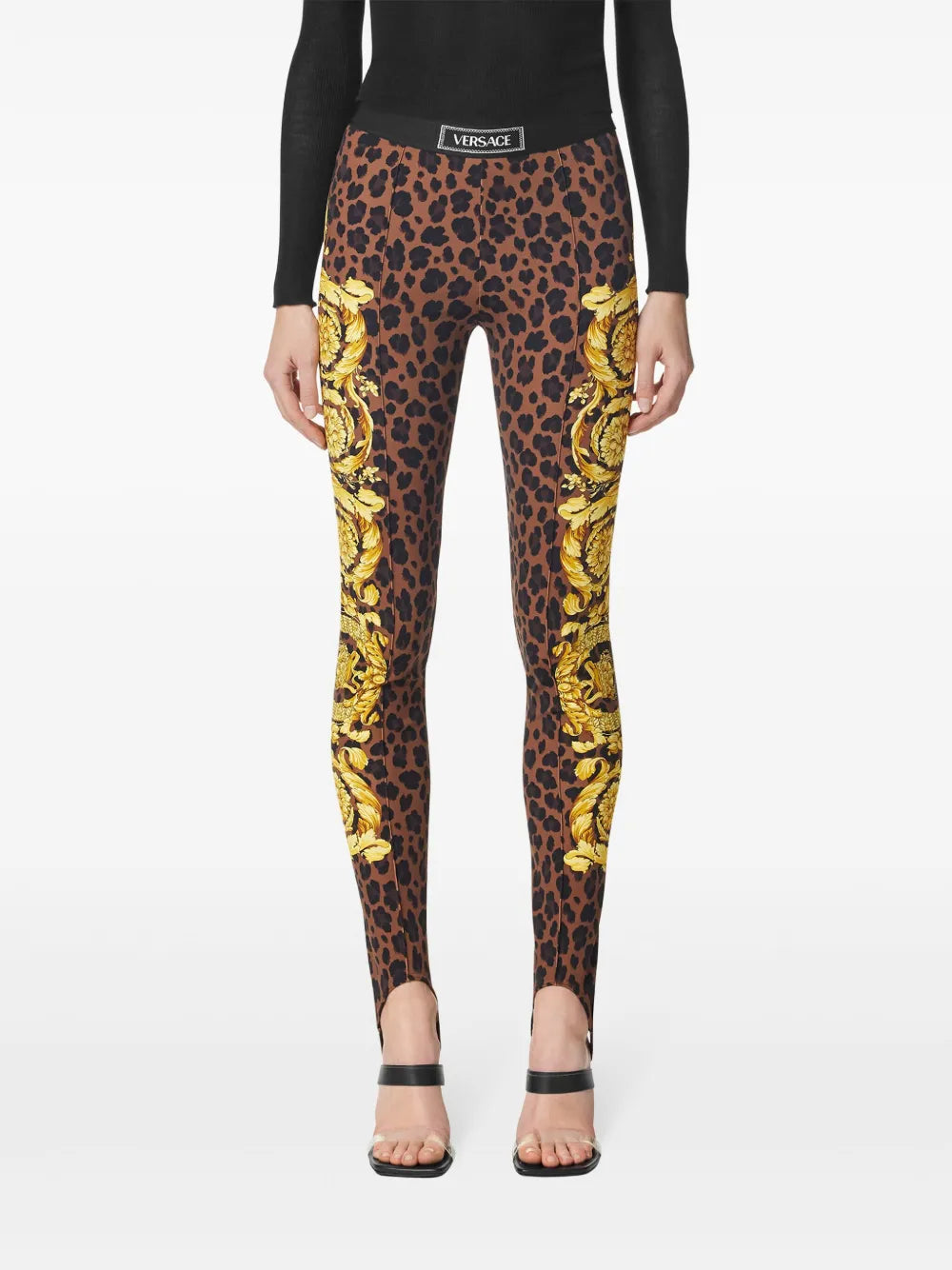 Pantalons Legging fuseau léopard Barocco Versace Marron Femme