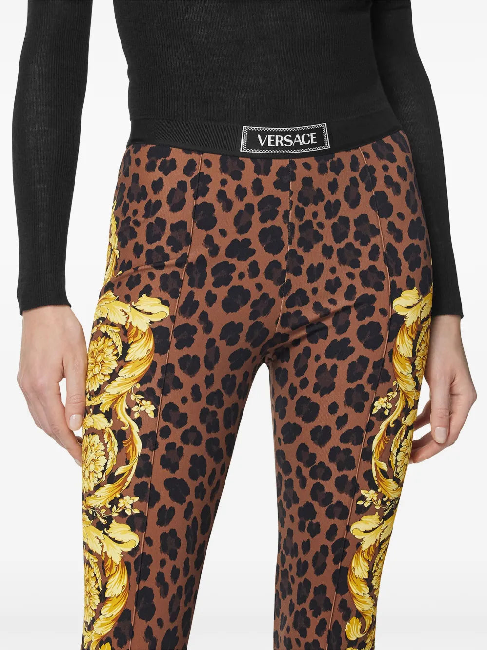 Pantalons Legging fuseau léopard Barocco Versace Marron Femme