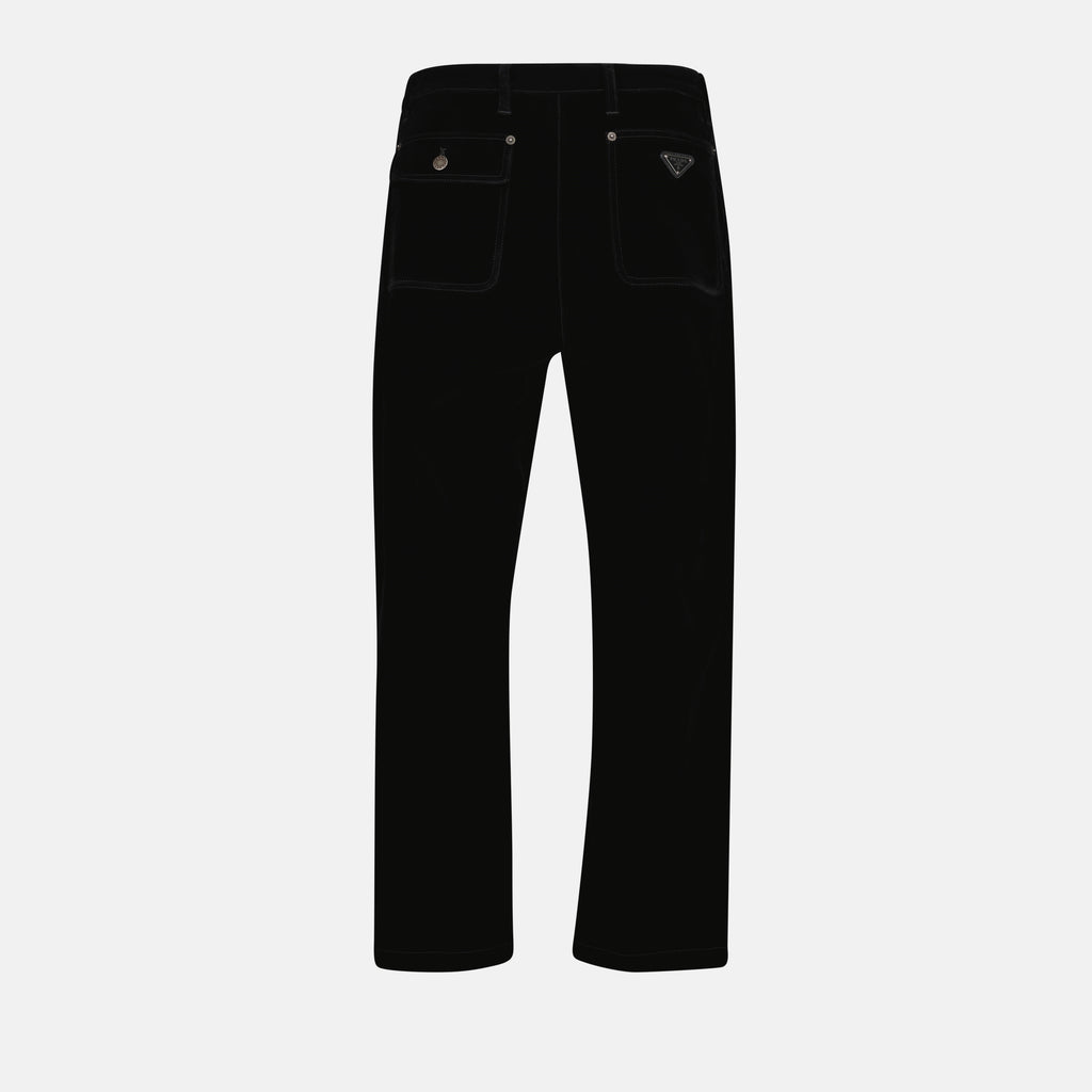 Calças Jeans de Denim em Veludo Prada Preto Homme