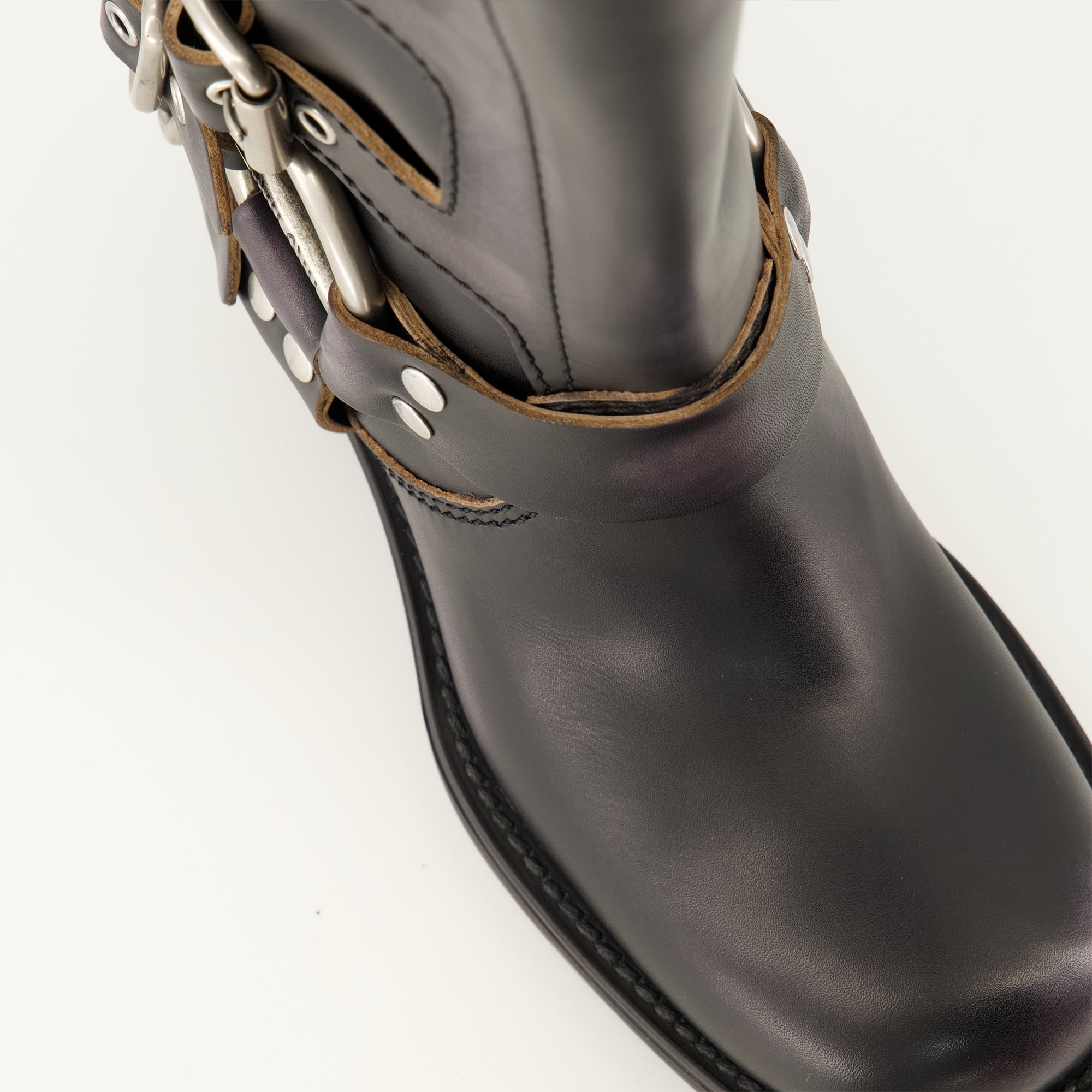 Bottes 검은 가죽 부츠 Miu Miu Noir Femme