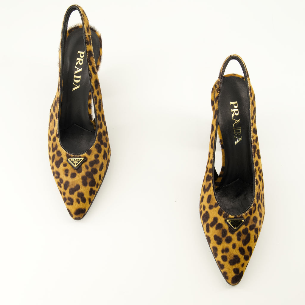 Escarpins Leather Leopard Print Pumps Prada Marron Femme