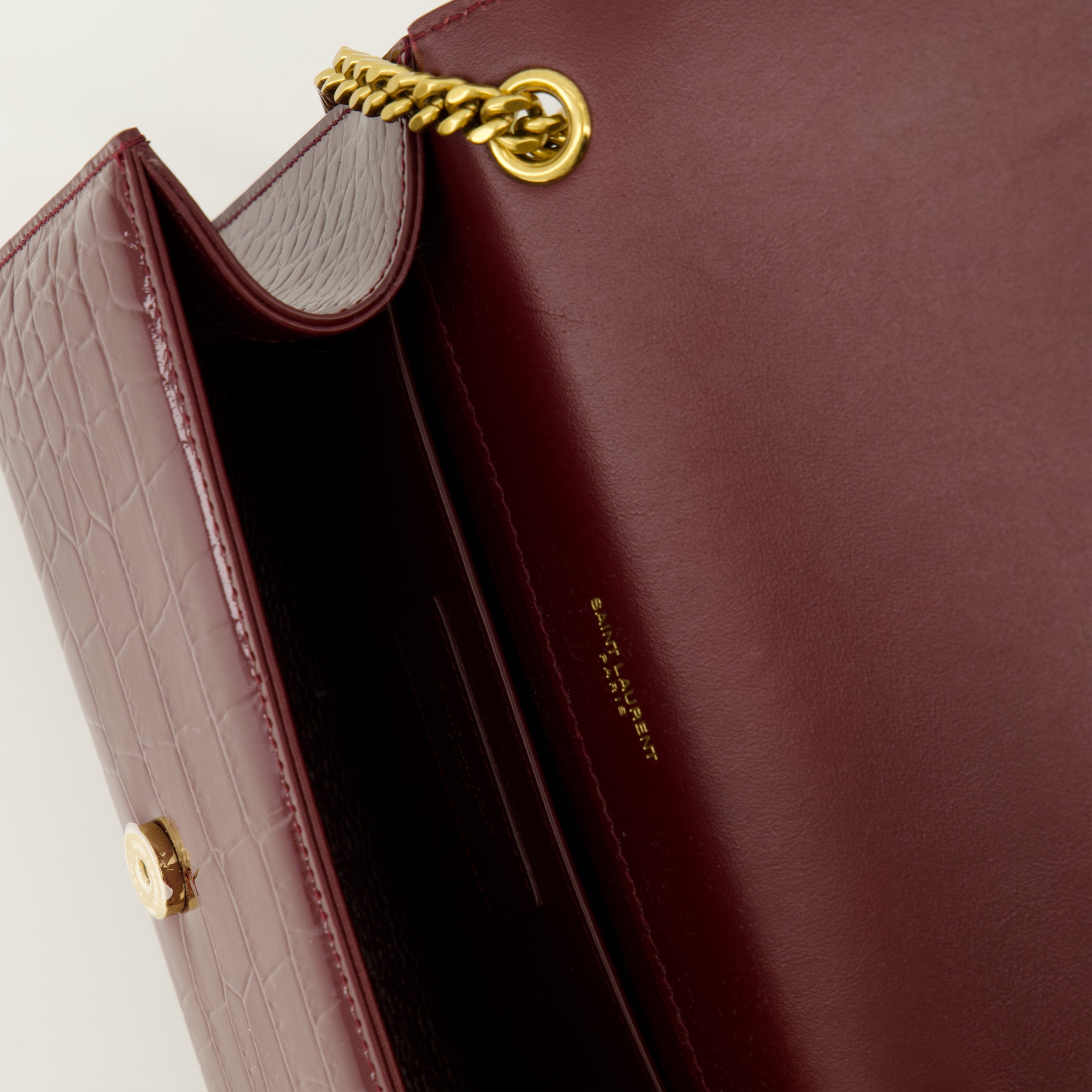 Sacs bandoulière Sac New Kate small bordeaux en cuir croco Saint Laurent Bordeaux Femme