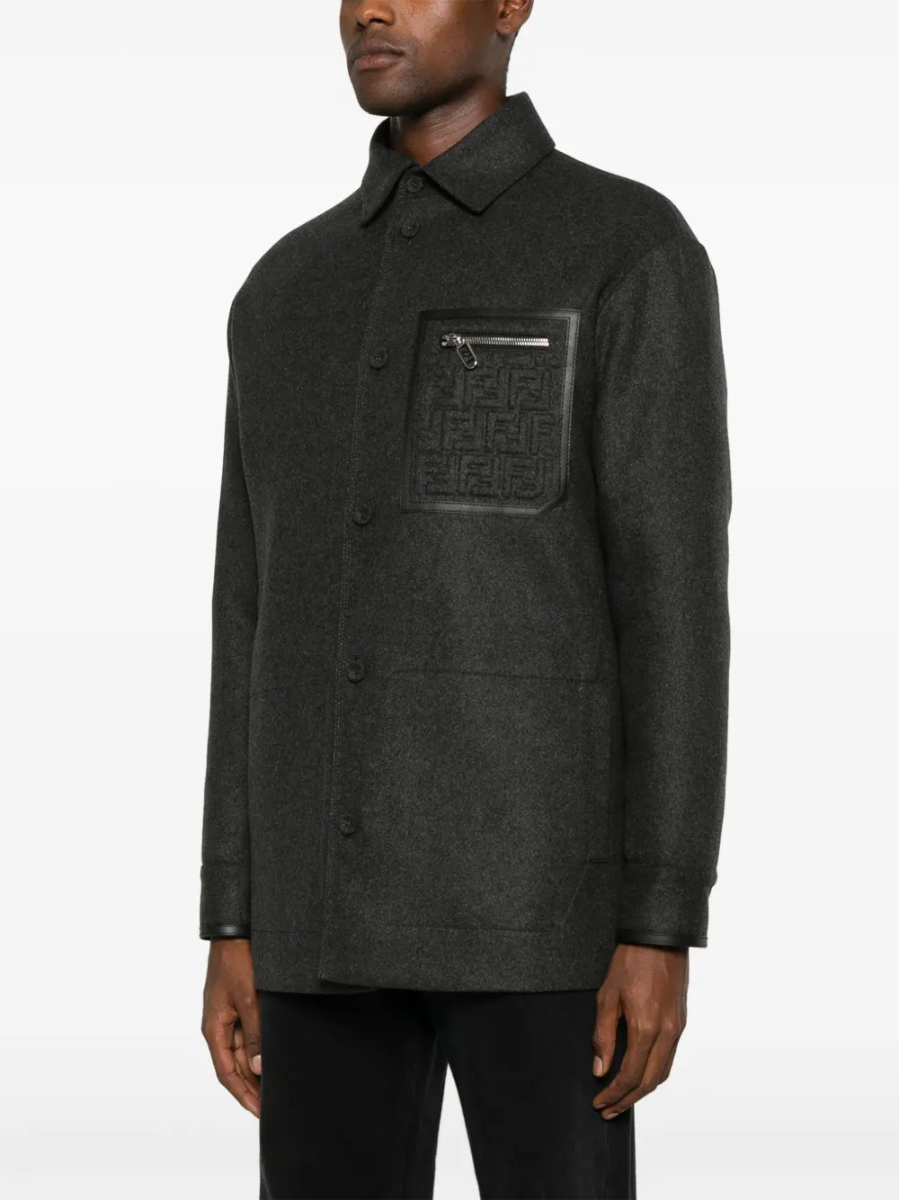 Camicie Giacca Camicia in Lana Fendi Grigio Homme