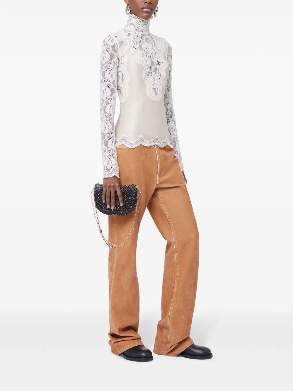 トップス サテンとレースのブラウス Rabanne 白 Femme