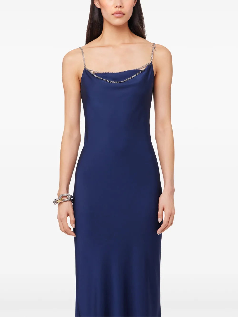 Robes Robe longue en satin Rabanne Bleu foncé Femme