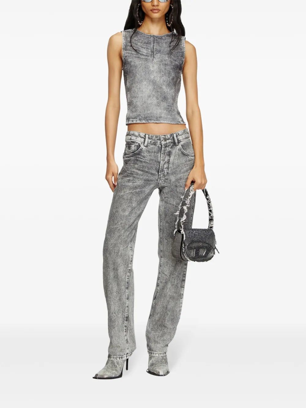 Pantalons Jean à strass 1989 D-Mine Diesel Gris Femme