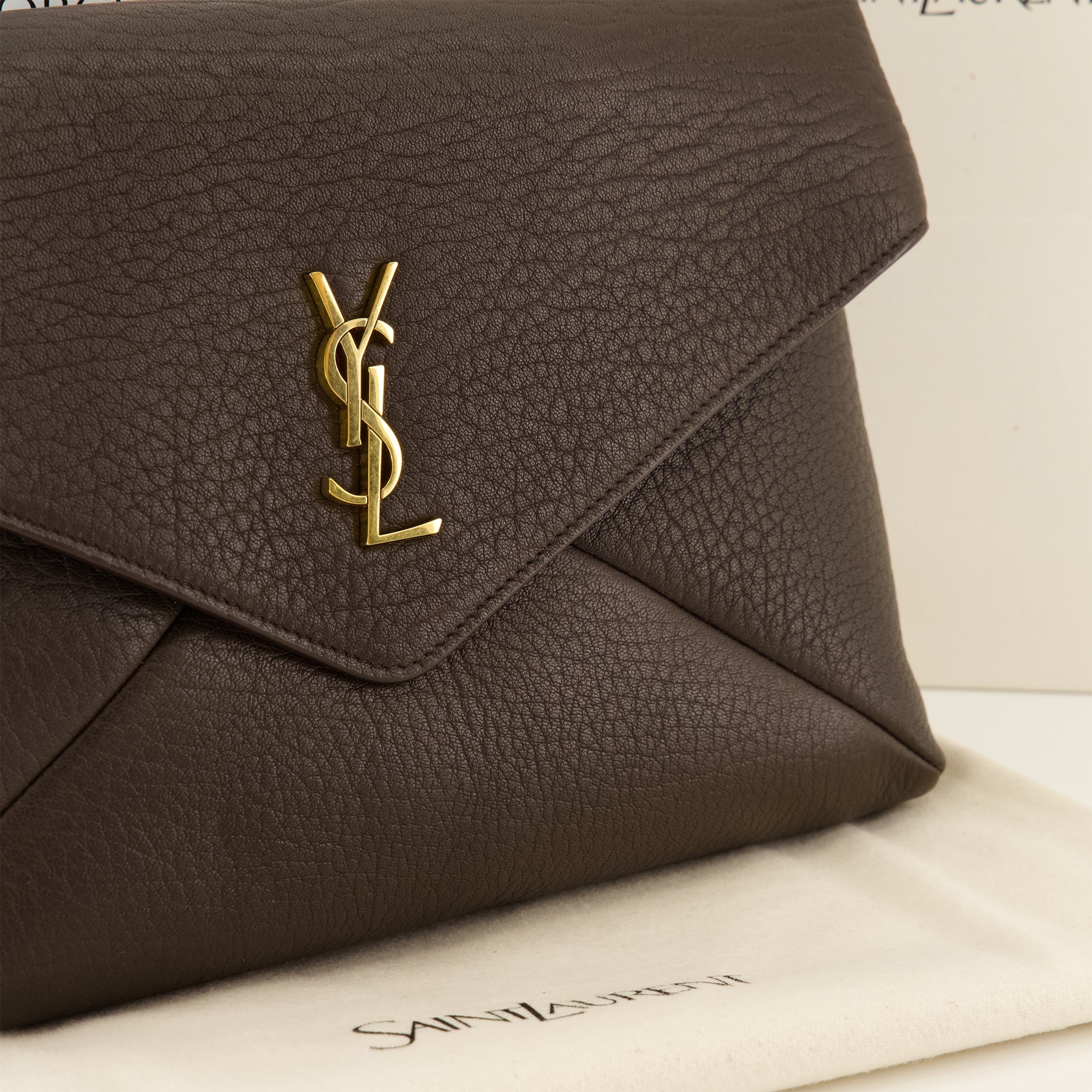 Pochettes Cassandre Clutch in Brown Leather Saint Laurent Marron Femme