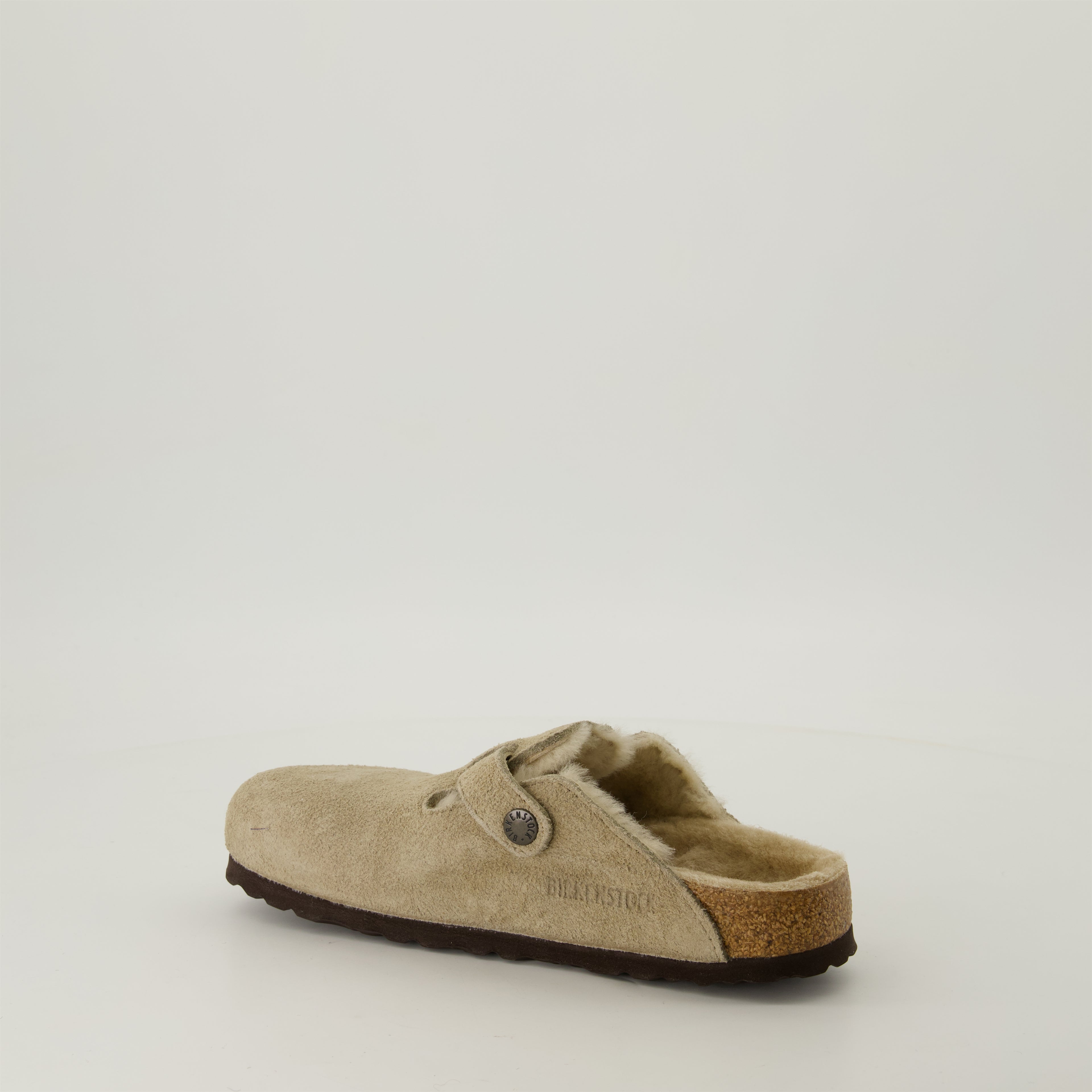 Chaussures ouvertes Mules Boston à fourrure Birkenstock Beige Unisexe