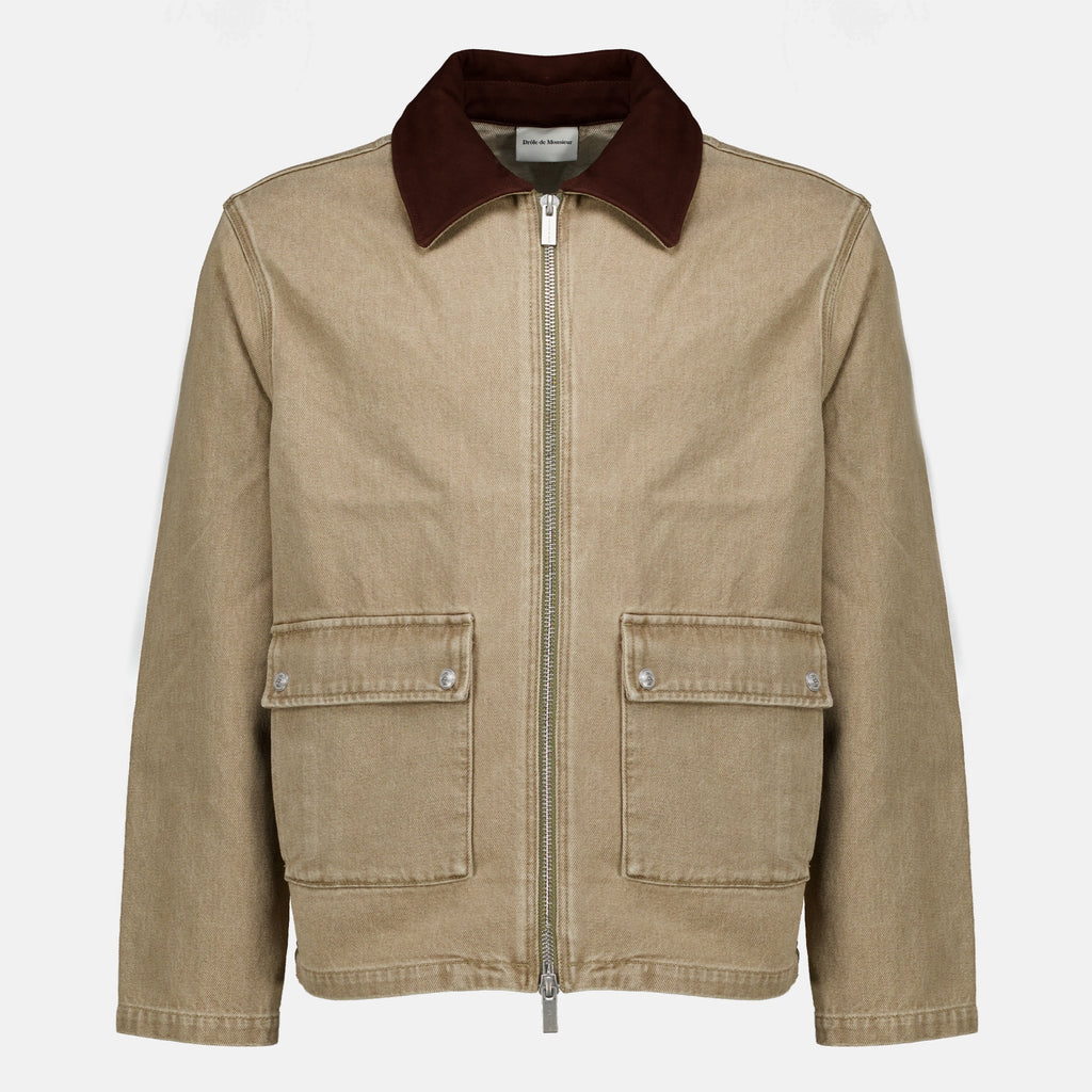 Vestes Giacca in Denim Khaki Drole De Monsieur Beige Homme