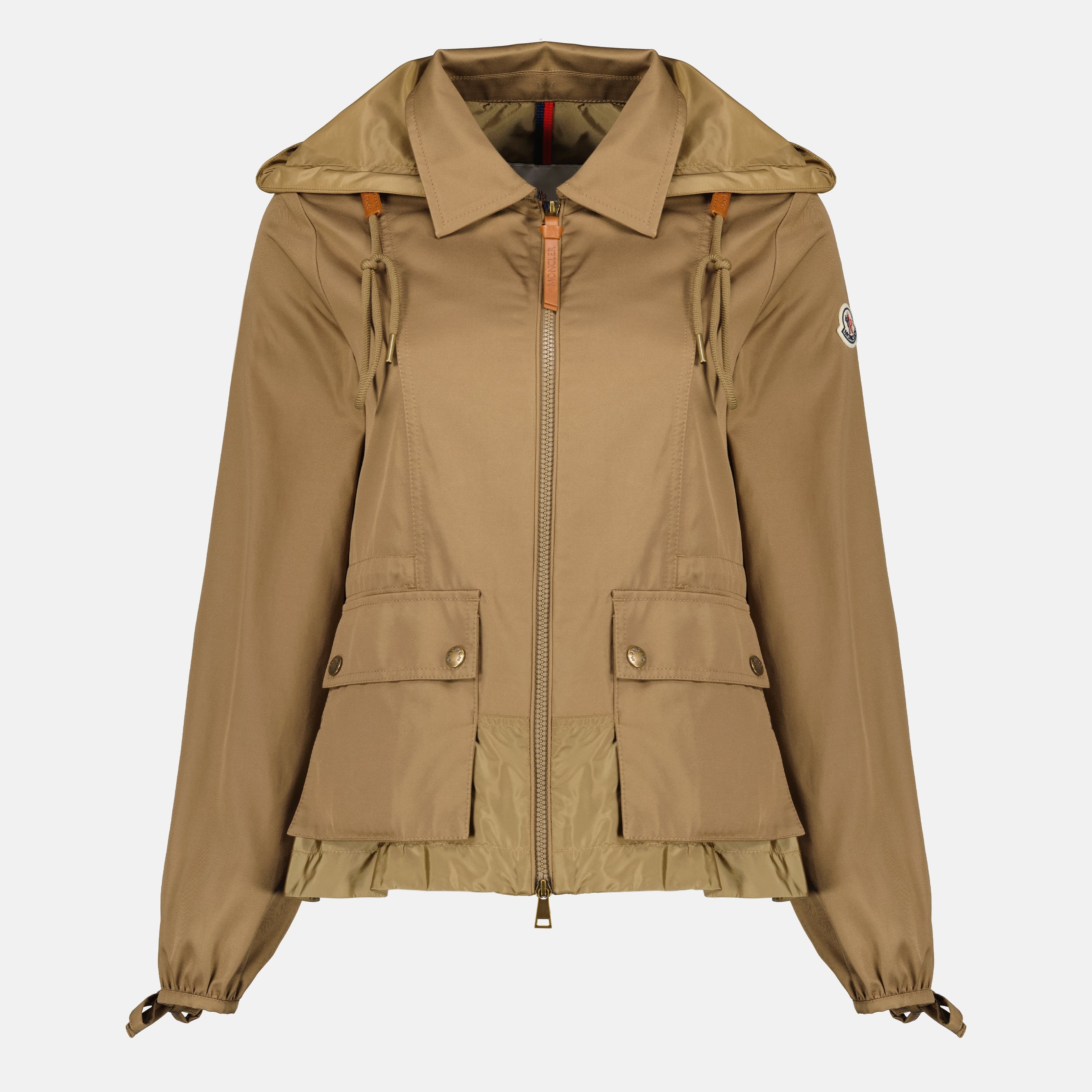 Vestes Casaco com Capuz Adenium em Gabardine de Algodão Moncler Marron Femme